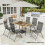 Safafa 150cm Metal Brown Rectangular Garden Dining Table With Slatted Top And Parasol Hole 3