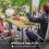 Safafa 150cm Metal Brown Rectangular Garden Dining Table With Slatted Top And Parasol Hole 5