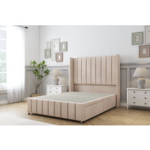 (3' Single, Sand) Sloomy Melbourne Naples Divan Bed Base No Drawers With 54" Wingback Headboard & 12" Matching Footboard