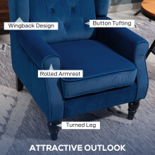 Topano Blue Retro Wingback Accent Armchair With Diamond Button Tufted Upholstery