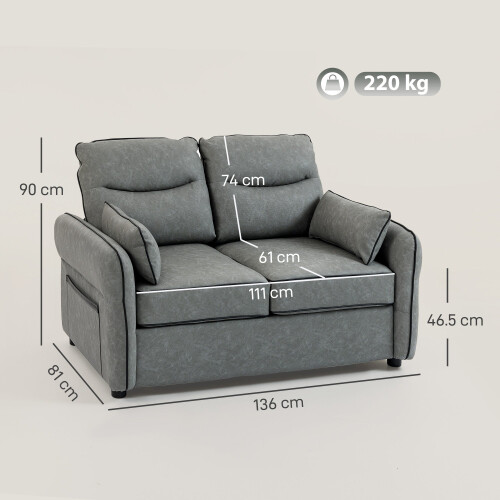 Pamazi Grey Faux Leather 2 Seater Sofa 2