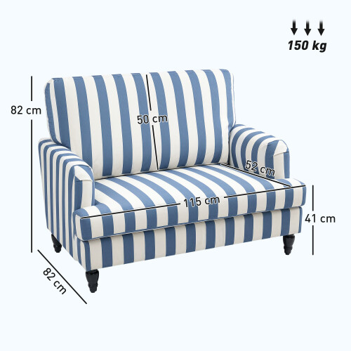 Yosefi Blue And White Velvet Cuddle Accent Sofa Stripe Design 2