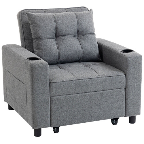 Soliri Grey Upholstered 3 In One Convertible Single Sofa Bed Tufted Cushion 1