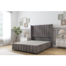 (2'6 Small Single, Slate) Sloomy Melbourne Naples Divan Bed Base No Drawers With 54" Wingback Headboard & 12" Matching Footboard