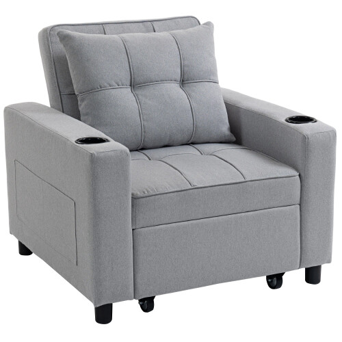 Soliri Light Grey Upholstered 3 In One Convertible Single Sofa Bed Tufted Cushion 1