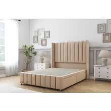 (3' Single, Pebble) Sloomy Melbourne Plush Divan Bed Base No Drawers With 54" Wingback Headboard & 12" Matching Footboard