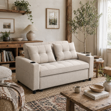 Kari Fabric Beige 2 Seater Pull Out Sofa Bed