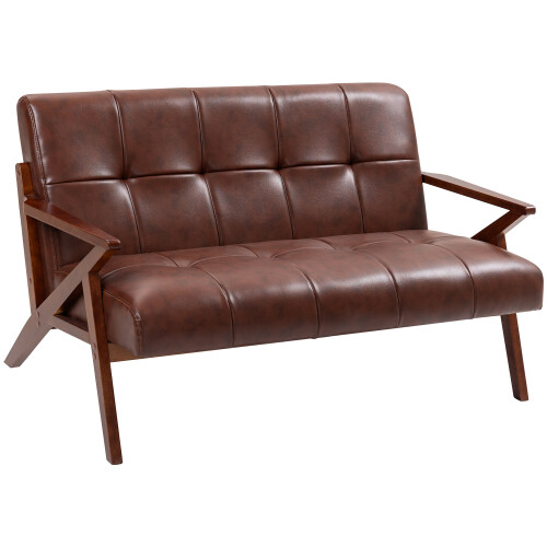 Kara Faux Leather Brown Compact 2 Seater Sofa With Tufted Back 1