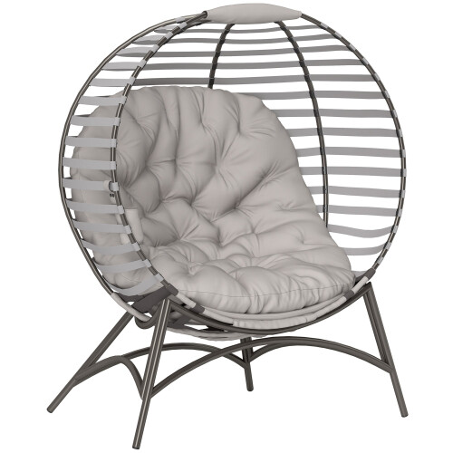 Lenika Oversized Rattan Light Grey Egg Chair With Cushion And Side Storage Pocket 1