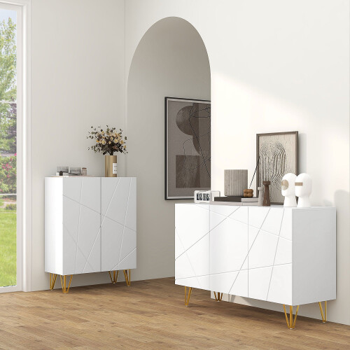 Sarota High Gloss White Luxe Sideboard With Hairpin Legs 2