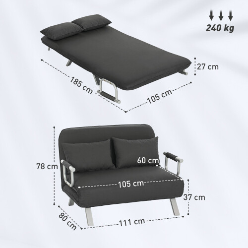 Fiyo Fabric Dark Grey 2 Seater Click Clack Sofa Bed 2