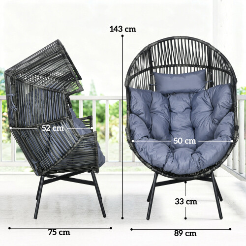 Lilo Rattan Grey And Black String Style Egg Chair With Padded Cushion 2