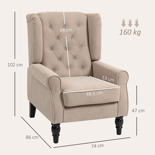 Nobael Beige Retro Wingback Accent Chair With Diamond Button Tufted Upholstery 2
