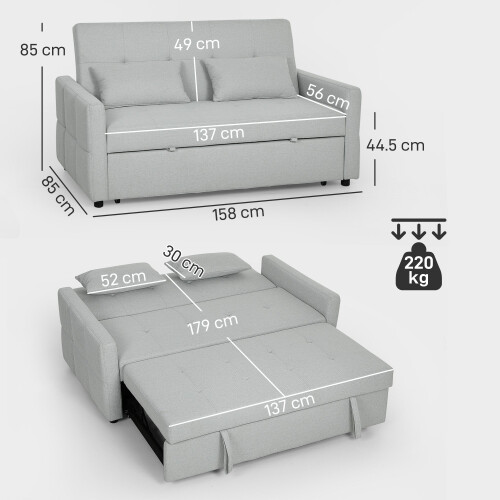 Fapa Light Grey Fabric Upholstered 3 Way Convertible 2 Seater Sofa Bed 2