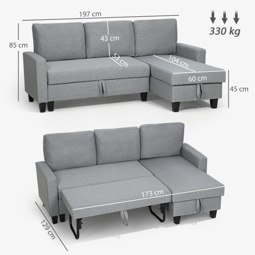 Fima Light Grey Fabric Upholstered 3 Seater Sofa Bed With Storage 2
