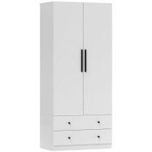 Armoire blanche Ă 2 portes avec tringle et tiroirs de rangement
