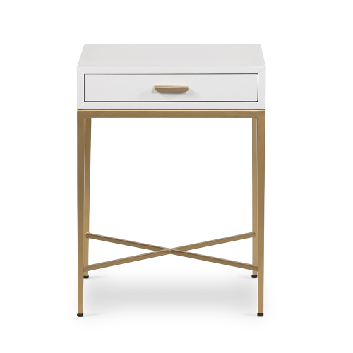 Ravenna White Gloss and Gold Bedside Table with Drawer 1