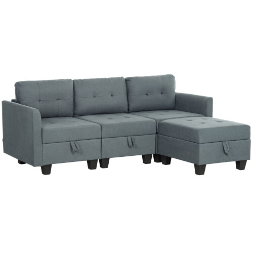 Vinole Rado Fabric Dark Grey Modular L ShaFauxd Sofa With Built In Storage 1