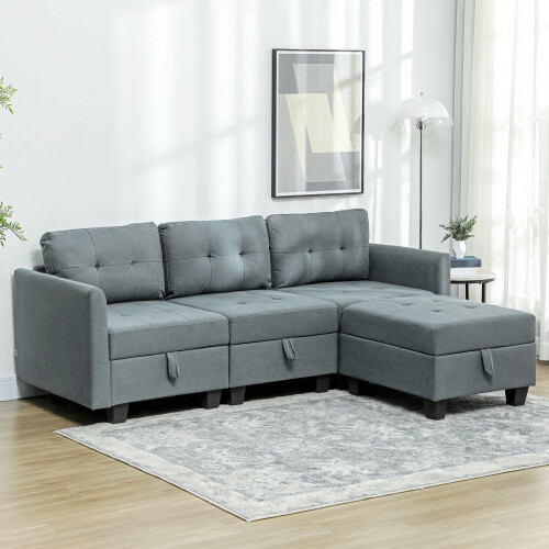 Vinole Rado Fabric Dark Grey Modular L ShaFauxd Sofa With Built In Storage 2