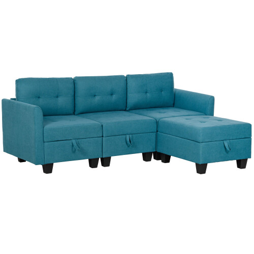 Torono Light Blue Upholstered Modular L Shaped Sofa With Built In Storage 1