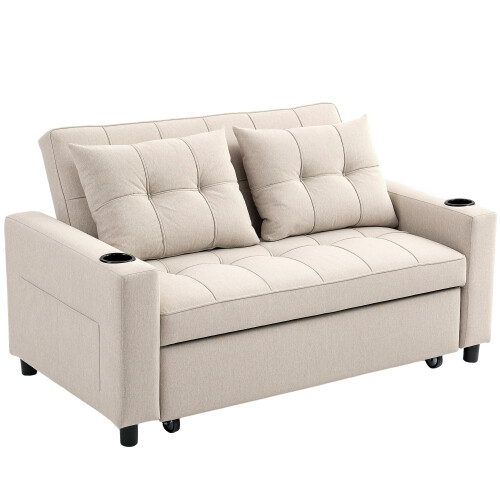 Kari Fabric Beige 2 Seater Pull Out Sofa Bed 1
