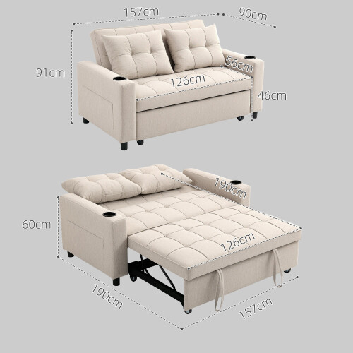 Kari Fabric Beige 2 Seater Pull Out Sofa Bed 2