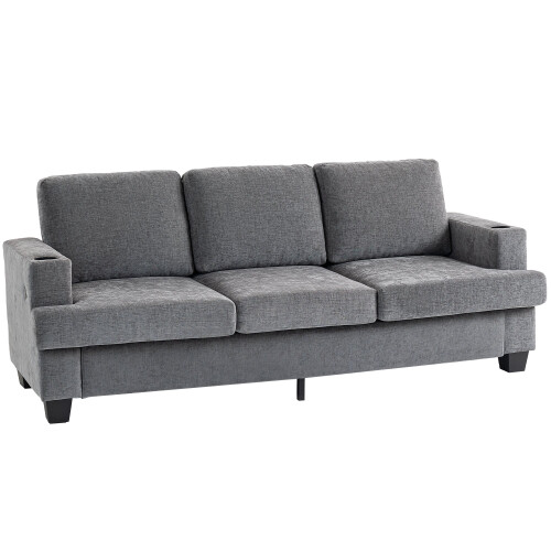 Sefa Grey 3 Seater Sofa With Integrated USB Ports And Cup Holders 1