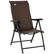 7-fach verstellbarer, klappbarer Gartenstuhl aus Rattan mit verstellbarer Rückenlehne, braun/schwarz