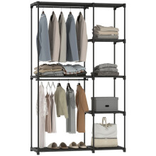 Armoire en tissu noir avec tringle et étagères de rangement
