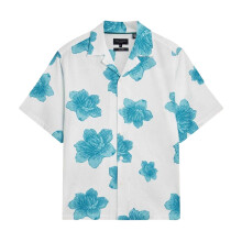 (L, White) Ted Baker Mens Floral Seersucker Short-Sleeved Shirt