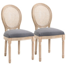 Set aus 2 Vintage-Esszimmerstühlen in Rattanoptik, gepolstert, grau