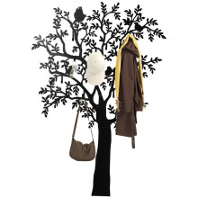 Porte-manteau mural noir avec motif d'arbre et crochets en forme d'oiseau