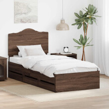 vidaXL Bed Frame with Drawer Brown Oak 75 x 190 cm Engineer Wood