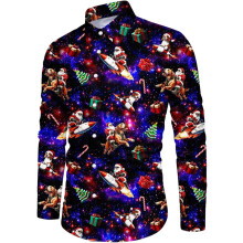 Chemise de Noël pour Homme avec Impression Motif Père Noël 3D Confortable Fantaisie XXL — tenue réveillon homme