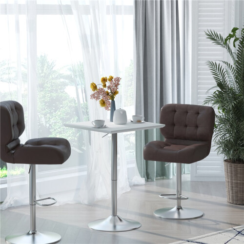 Bar Table Bistro Table Height Adjustable Square Standing Table Steel White 2