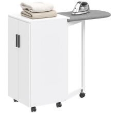Armoire à repasser pliable avec roulettes et étagère réglable, blanche
