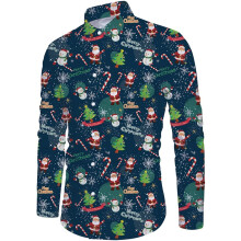 Chemise Homme de Noël Slim Manche Longue Impression 3D Motifs Confortable Bleue L — tenue fete homme, chemise festive