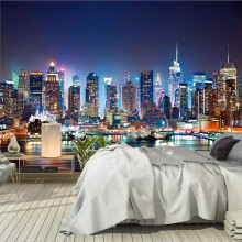 Papier peint mural Manhattan Skyline Nuit Noir 8 éléments 366x254 cm — papier peint, décoration salon