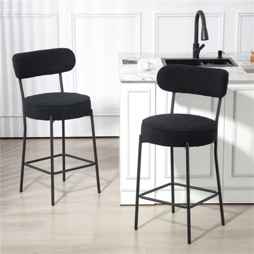 Set of 2 Upholstered Bar Stools with Footrest Black 2