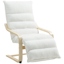 Holz-Loungesessel mit verstellbarer Fußstütze, weiß bezogen