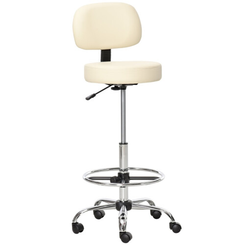 Height Adjustable Bar Stool with Backrest Footrest Faux Leather Beige 1