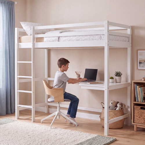 Vida Designs (White) Sydney 3ft Single Bunk Bed with Corner Desk Pine 1