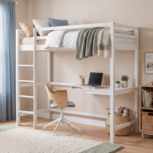Vida Designs (White) Sydney 3ft Single Bunk Bed with Corner Desk Pine