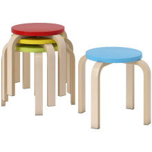 4er-Set stapelbare Hocker aus Birken-Sperrholz mit Filzgleitern, mehrfarbig