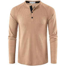 T-shirt Henley Homme Côtelé à Manches Longues Style Décontracté Élégant Beige M — haut gaufré homme