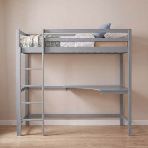 Vida Designs (Grey) Sydney 3ft Single Bunk Bed with Corner Desk Pine 2