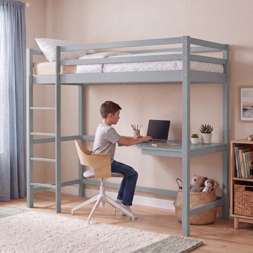 Vida Designs (Grey) Sydney 3ft Single Bunk Bed with Corner Desk Pine 1