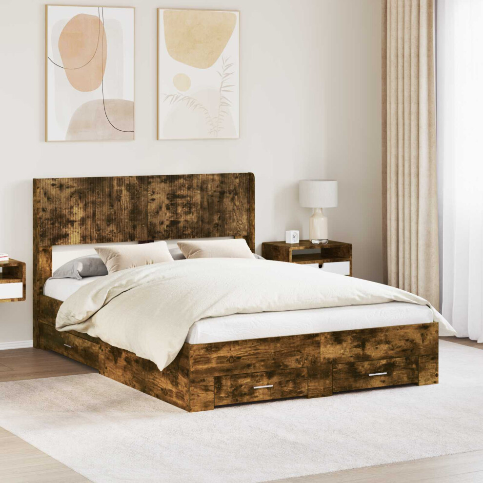 Vidaxl Bed Frame With Storage And Headboard Smoked Oak 140 X 200 Cm