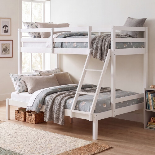 Vida Designs (White) Sydney Triple Bunk Bed - Single Double Ladder