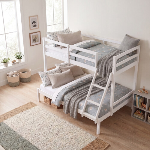 Vida Designs (White) Sydney Triple Bunk Bed - Single Double Ladder 1